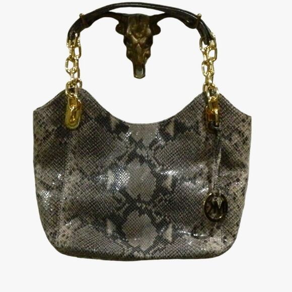 Michael Kors Gray Python Design Handbag Purse w Dust Cover - Picture 4 of 7